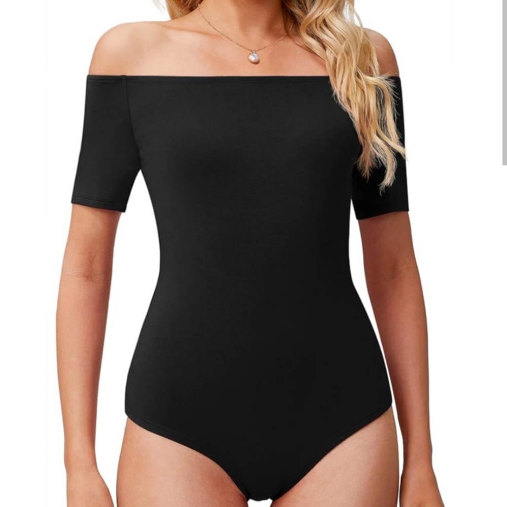 Black Off The Shoulder Short Sleeve Bodysuit